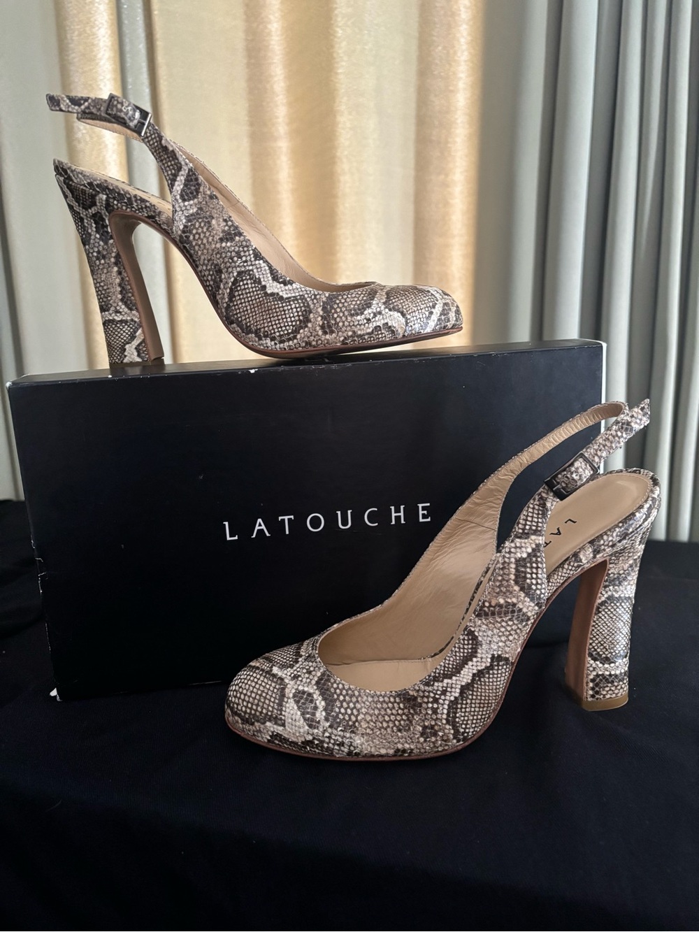 Latouche Snakeskin Slingback Pumps, Size 37 W/Original Box&Shoe Bag. Made Spain.